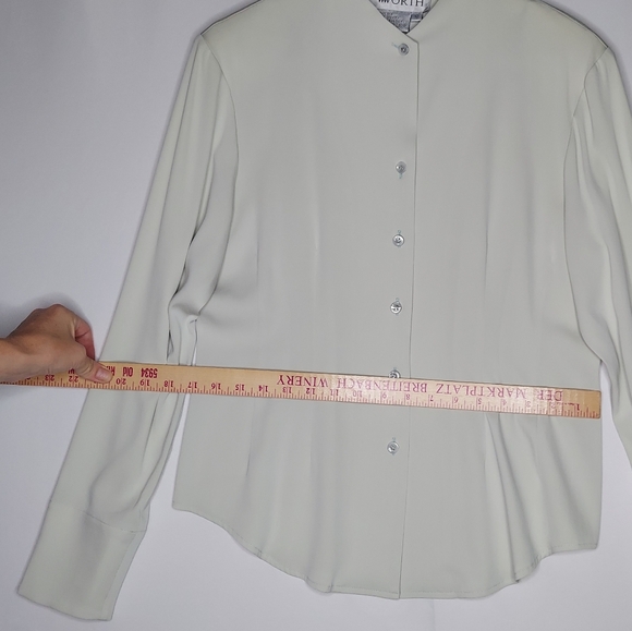 Worth Silk Button‎ Shirt 10 Pearl Button Stretch Long Sleeve Blouse Chambray M - Picture 6 of 8